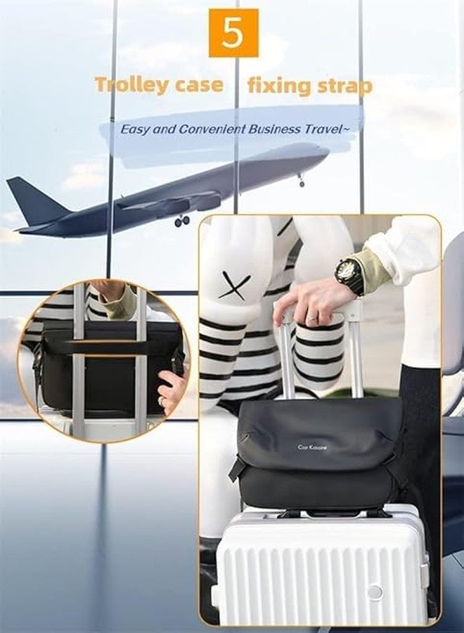 VALUEVIBES حقيبة كروسبودي رجالية من الجلد الطبيعي - حقيبة كتف رفيعة للسفر وحقيبة خصر بتصميم متعدد الجيوب | حقيبة كتف عمودية/أفقية صغيرة الحجم (أسود) - Image 2